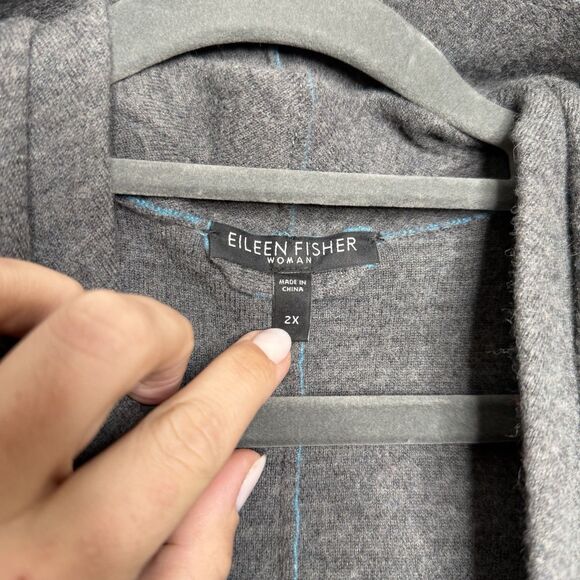 EILEEN FISHER TEAL w/GRAY FELTED MERINO WOOL OPEN WRAP SHAWL COLLAR JACKET Sz 2X - Picture 2 of 6